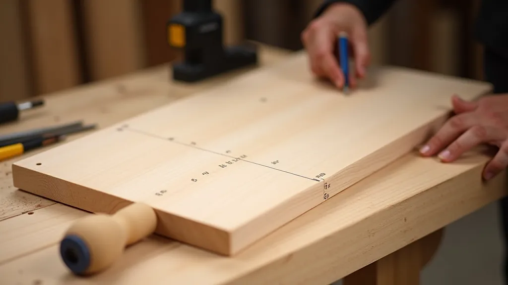 Wooden cutting board blank showing dimensions marked with measurements and cutting lines before assembly