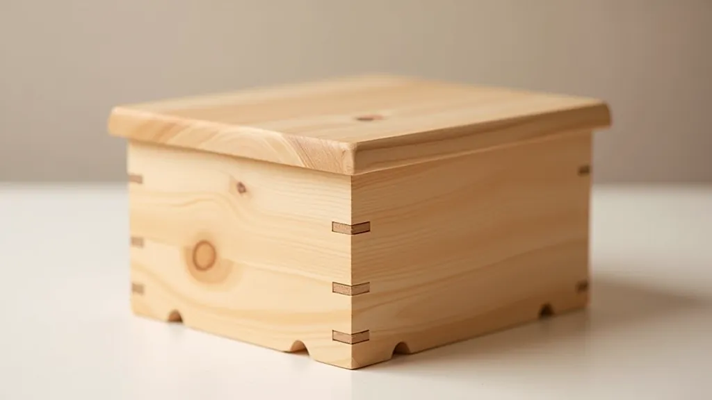 Small wooden box with lid, showing dovetail corners and smooth finish